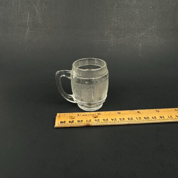 Vintage Hazel Atlas Clear Barrel Keg Mug Shot Glass w Handle Texture Bar Decor - Picture 4 of 10